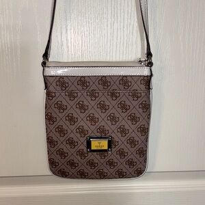Guess Monogram Brown and White Crossbody Bag